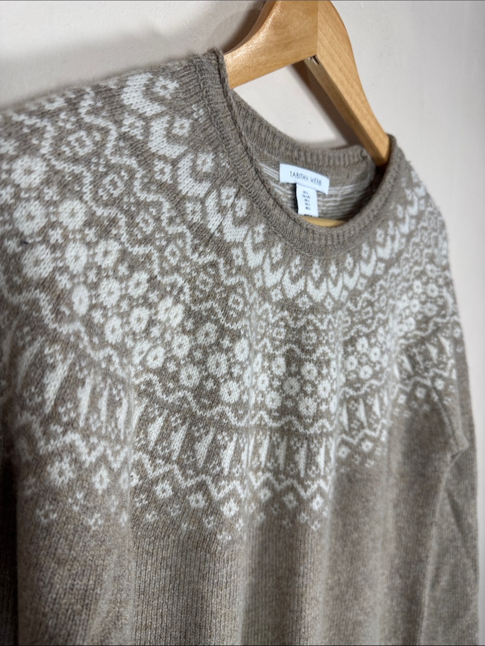 Tabitha Webb Womens Lambs Wool Blend Sweater Cream Fair Isle Yoke L Classic - Picture 4 of 7